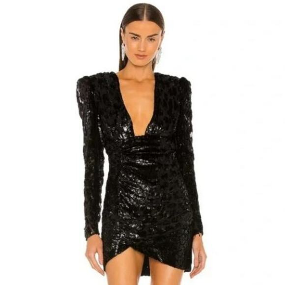 DUNDAS x REVOLVE | Evie Mini Dress Metallic Black Sleaze Baddie Going Out Y2K XS - Picture 1 of 12